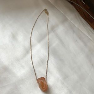 Tangerine quartz chunk necklace With gold field sterling silver chain